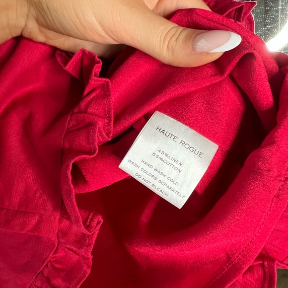 Haute Rogue red linen/cotton mini dress w puffed sleeves - Picture 10 of 10